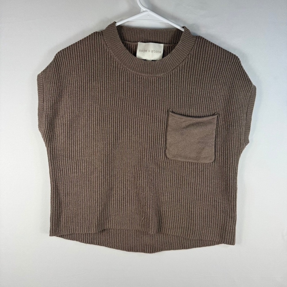 Sage + Stone Mocha Brown Ribbed Knit Sweater Vest with Pocket Womens Medium